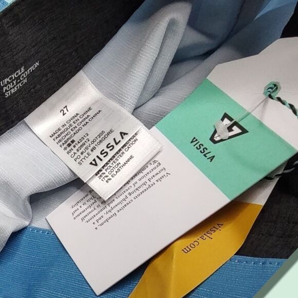 NEW Vissla Dredges Board Shorts Surf Sz 27 Upcycle Stretch Blue Retro Colorblock - Picture 8 of 9